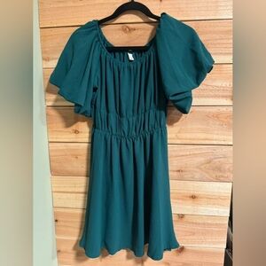 Teal Puff Sleeve Dress